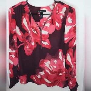 I.N.C. Floral Zip-Front Blouse